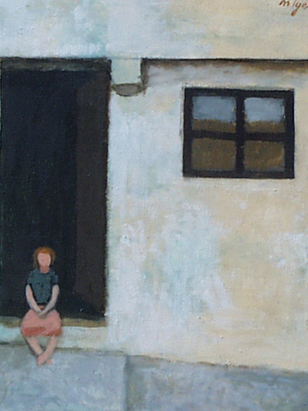 NURİ IYEM - Kapıda Oturan Kız, 28 x 25